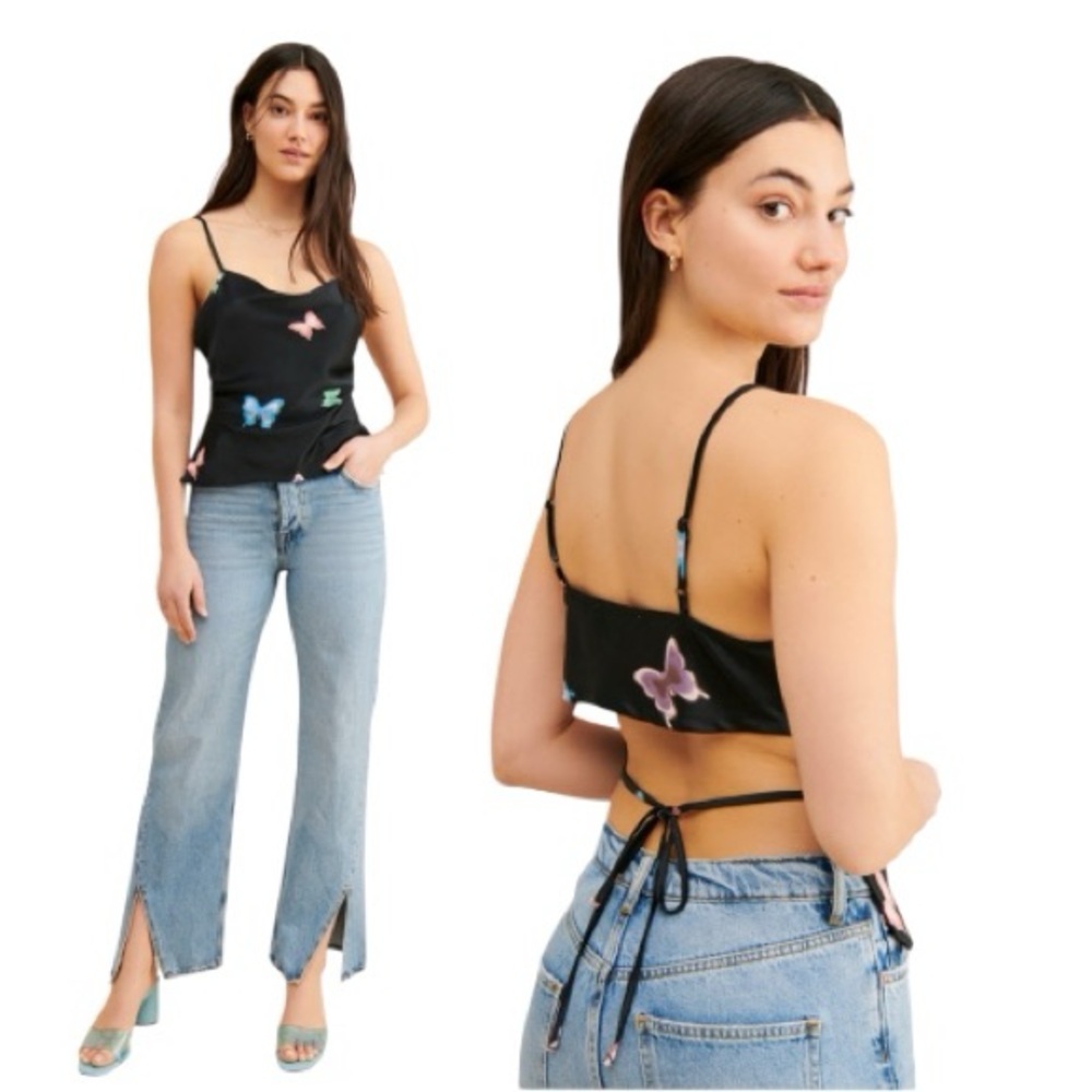 Lisa Says Gah Black Camisole with Colorful Butterfly Designs